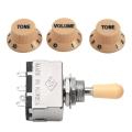 Cream Dark Blue Font 1 Volume& 2 Tone Guitar Control Knobs for Fender Strat & Solid Knob Shaft Box Style Les Paul Sg 3 Way Pickup Selector Toggle Switch, Beige Tip.