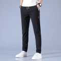 Xia Xiu thin ice silk casual pants men's work trend loose straight breathable sports cropped pants men.