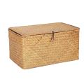 Handmade Straw Woven Storage Basket with Lid Makeup Organizer Storage Box Seagrass Laundry Baskets Rattan Jewelry Box(M).