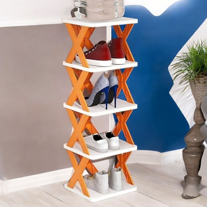 Adjustable 5-Tier Folding Shoe Organizer: Multi-Layer Plastic Rack for Closets, Entryways, Bedrooms, and Garages