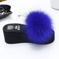 Fluffy Slippers Female Summer New Fox Fur Slippers Platform Wedge Slippers High Heel Slippers Platform Shoes. 