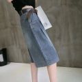 Summer Jean Shorts for Women High Waist Wide Leg Denim Short Pants with Pockets Female Blue Half Short Jeans.