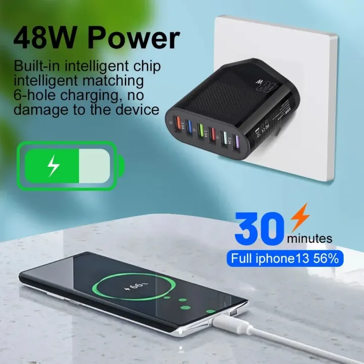 USB%20Wall%20Charger%2048W%206-Port%20Fast%20Charging%20Block%20Adapter%20Plug%20Compatible%20For%20IPhone%20Android%20Tablet%20PC%20Mobile%20Phone%20-%20Image%206