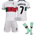 2223 ortugal away ite o.7 Cristia onaldo football jersey set with original sos and short eees for the 2022 World Cup new edition. 
