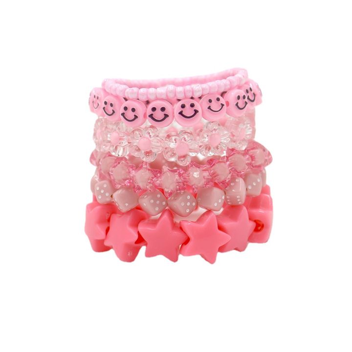 Original design: dopamine pink, six-piece handmade beaded bracelet set, star flower, skull, new bracelet