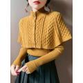Korean Cloak Sweater 2 Piece Sets Fall Winter Retro Thick Mock Neck Knit Cape And Slim V-neck Pullover Women Warm Sweaters Tops.