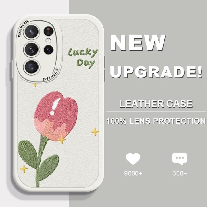 AMORVOR for Samsung Galaxy S21 Ultra 5G Back Cover Pink Flower PU Leather Case Soft Silicone Edge Mobile Cover