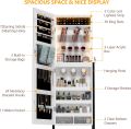 LVSOMT 3 LEDs Mirror Jewelry Cabinet, 42.5 Jewelry Mirror Cabinet, Full Length Mirror with Jewelry Storage, Standing.