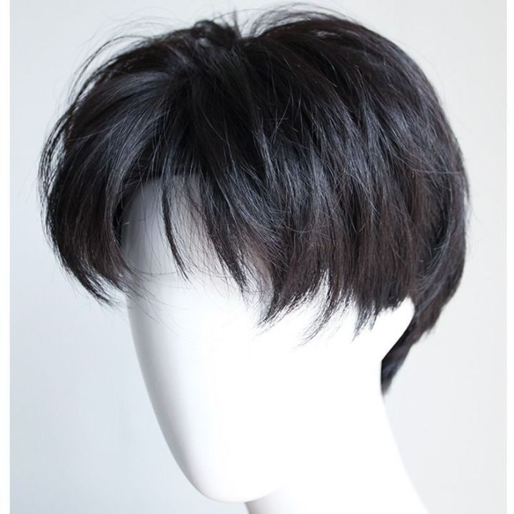 Wig male short straight hair Korean bangs fluffy handsome photo performance props natural lifelike whole hair set