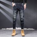 Brand Man Jean Stretch Slim Fit Dark Blue Streetwear Pants Original Man Jeans Patchwork Denim Trousers 2022 Spring And Autumn. 