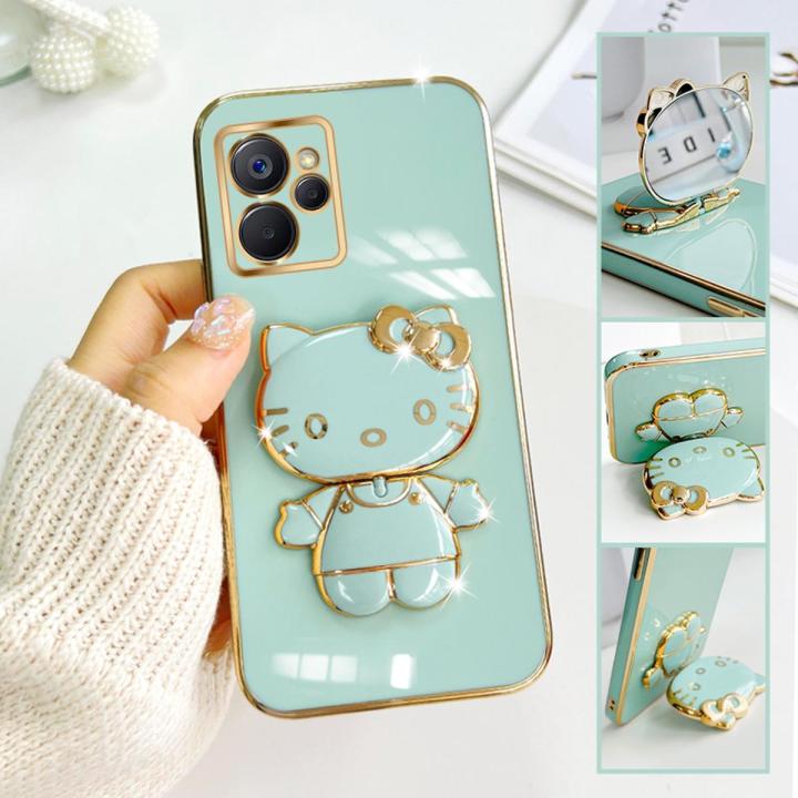 FELMYST%20Hello%20Kitty%20Holder%20Case%20For%20Realme%209i%205G%20Fashion%20Cute%20kitten%20Mirror%20Brand%20Luxury%20Stand%20Mobile%20Phone%20Casing%20Square%20Girl%20Boy%20Men%20Gift%20Shockproof%20Back%20Soft%20Cover%20-%20Image%202