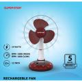 Super Star Rechargeable Table Fan Red- 12 inch. 