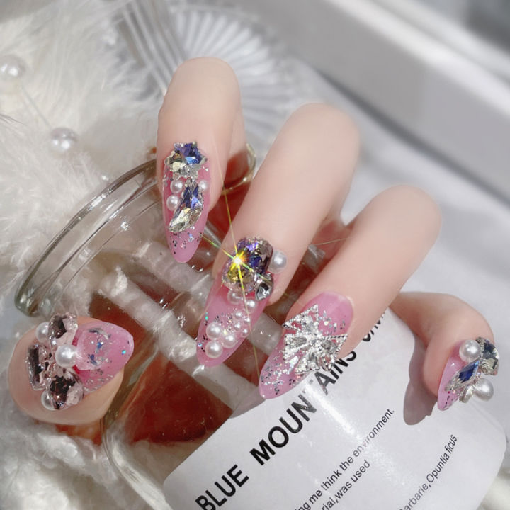 Ins%20Large%20Crystal%20False%20Nails%203D%20Rhinestone%20Pearl%20Decor%20Bridal%20Nail%20Patch%20Shiny%20Korean%20Wedding%20Artificial%20Nail%20Art%20Tips%20-%20Image%202
