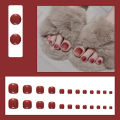 24Pcs Pure Wine Red Fake Foot Nails with Glue DIY Art Design False Nails Wearable toenail Artificial Nails. 