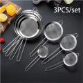 3pcs/set Stainless Steel Food Colander Kitchen Strainer Oil Strainer Flour Colander Sifter Mesh Filter. 