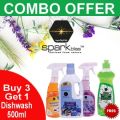 Combo Offer Buy-3 Get-1 Free Dish Wash (Liquid Laundry Detergent Orchid-500ml, Glass Cleaner Lavender-450ml, Kitchen Grease & Remover Purification-450ml) Free Dish Wash Green Lemon-500ml. 
