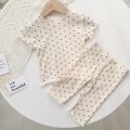 New Style Home Clothes Baby Girls Summer Pajamas Suits Two-piece Full Print Tshirt 1 2 3 4Year Short Sleeve Tops+Short Pants. 