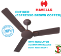 HAVELLS ENTICER 900MM / 36 INCH Decorative, Dust Resistant, High Speed Ceiling Fan (Espresso Copper Brown)). 