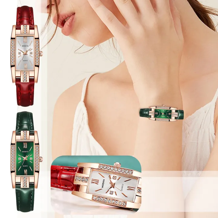 Womens%20Watches%20Fashion%20Square%20Ladies%20Quartz%20Watch%20Bracelet%20Set%20Green%20Dial%20Simple%20Leather%20Women%20Watches%20-%20Image%202