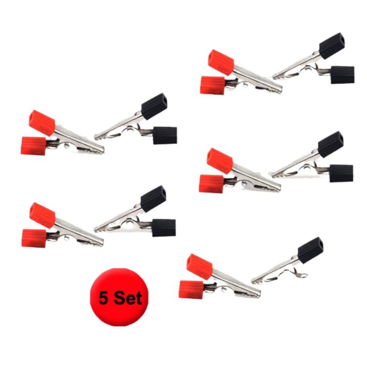 Metal Electrical Meter Clamp For Testing Meter Probe Black And Red Alligator Clip Also Use As Battery Clip- 5 Set