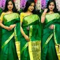 Fashionable Trendy Tangail Tat Half Silk with Golden Border Saree for Women. 