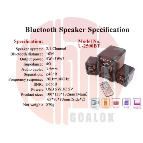 Kisonli%20U2500Bt%20Usb%202.1%20Computer%20Bluetooth%20Speaker%20With%20Fm%20Tf%20Aux%20Remote%20Control%205Watt%20Speaker%20Linda%20-%20Image%202