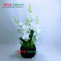 Artificial Purple Orchid Flower & plant (32cm) in Bamboo pot for Decoration - Home Decoration Item - Home Decoration Item.