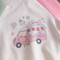 Girls' sweatshirt spring dress 2024 new baby girl foreign children's cartoon contrast stitching cotton T. 