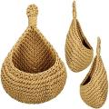 Storage Basket Teardrop Shape Woven Boho Wall Fruit Basket Wall Planters for Kitchen Decor Small 3Pcs.