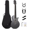 Enya NOVA Go SP1 Carbon Fiber Acoustic Electric Guitar with Smart AcousticPlus 35 Inch Travel Acustica Guitarra Starter Bundle Kit of Gig Bag,(Black).