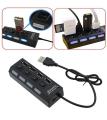 4 Ports USB 2.0 Hub LED USB Hub With Switch - Black.