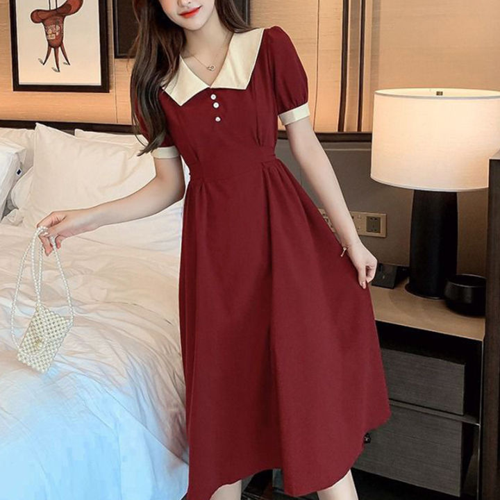 Summer%20New%20Casual%20Fashion%20Doll%20Collar%20Short%20Sleeve%20Midi%20Dress%20Female%20Elegant%20Simple%20A-line%20Vestidos%20Robe%20Femme%20Women's%20Clothing%20Shapewear%20-%20Image%205