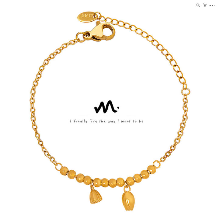 New Chinese style hot selling personalized fashion lotus lotus pendant titanium steel beaded anklet 18k gold plated foot jewelry women's jewelry