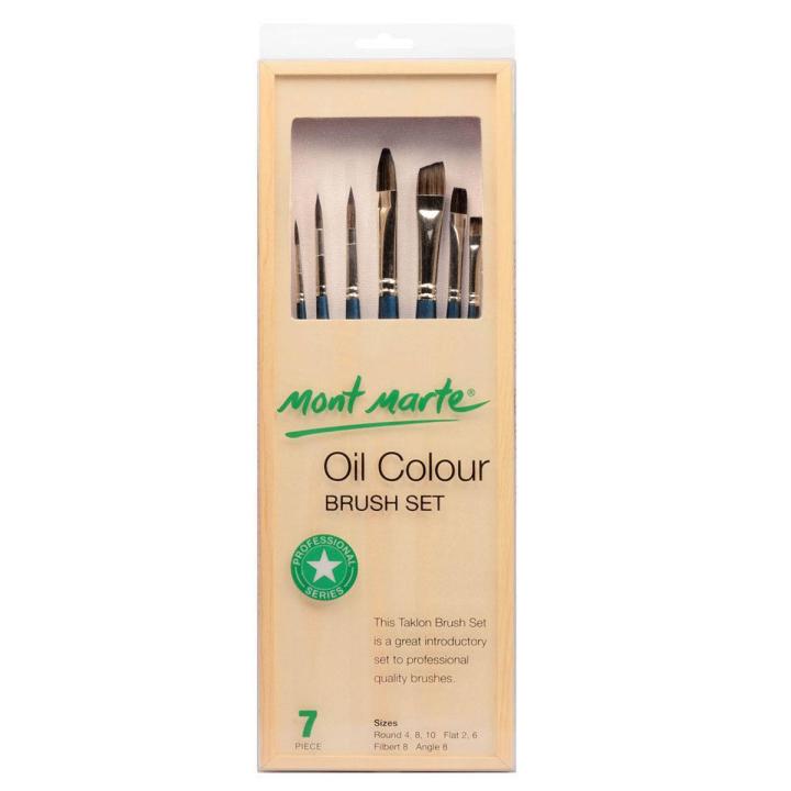 Mont Marte Oil Brushes In Wooden Box 7pc