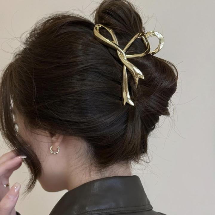 Metal Bow Hair Claw Chic Advanced Personalised Bow Knot Shark Clip Vintage Ribbon Shape Claw Clip for Hair Styling Women's Fashion Hair Management Style Tool Accessorizing