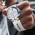 PLAYBOY Luxury Watches For Men Fashion Silicone Strap Waterproof Sport Chronograph Quartz WristWatch Smart Clock With Date.