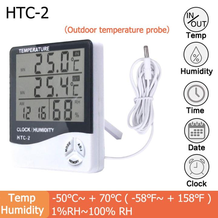 LCD Electronic Digital Temperature Humidity Meter Thermometer Hygrometer Indoor Outdoor Weather Station Clock HTC-1 HTC-2