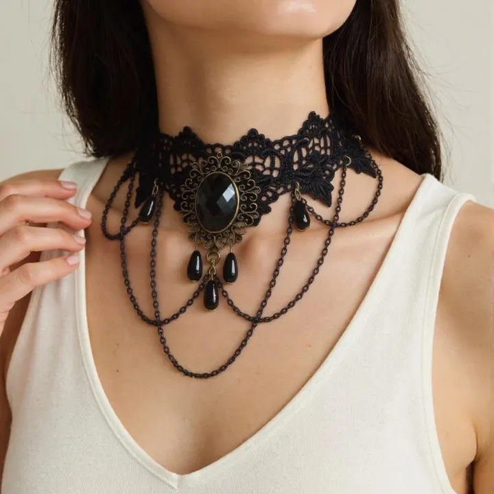 Retro%20Black%20Lace%20Tassel%20Choker%20Necklace%20Clavicle%20Chain%20False%20Collar%20Gothic%20Style%20Adjustable%20Lace%20Necklace%20for%20Women%20Girls%20-%20Image%202