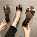 Bow Sandals Women's Clear Korean Version Flat Fish Mouth Beach Shoes Casual Vacation Bow Plastic Jelly Shoes.