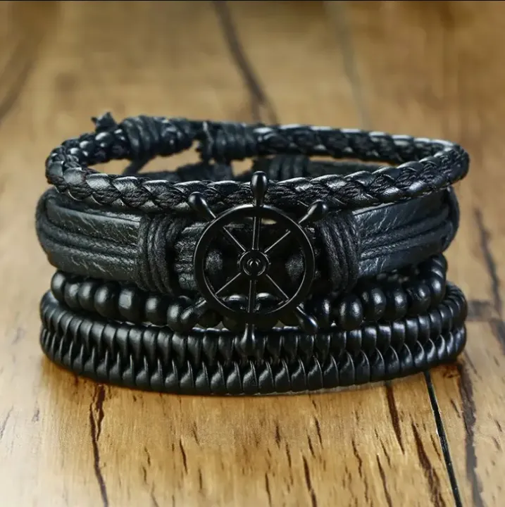 Fashionable%20Trendy%204%20Pcs/%20Set%20Multilayer%20Leather%20Bracelet%20for%20Men%20Simple%20Stylish%20-%20Vintage%20Wooden%20Leather%20Rope%204%20Pcs/set%20Adjustable%20Bracelet%20for%20Men%20New%20Collection/%20Couple%20Bracelet%20for%20Boys%20-%20Image%2010