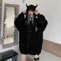 gothic clothes Harajuku Hoodies Devil Horns Sweatshirts zip up hoodie Loose Pullovers Long Sleeve Tops Streetwear. 
