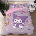 Sanrio Kawaii Kuromi Children's Skin-Friendly Four-Piece Anime Cartoon Bed Sheet Quilt Cover Dormitory Single Bed Home Textiles.