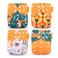HappyFlute Exclusive 4Pcs Set OS Pocket Diaper Washable Reusable Baby Nappy New Print Adjustable Baby Diaper Cover. 