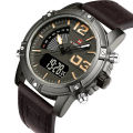 NAVIFORCE NF9095 Luminous Faux Leather Strap Analog Digital Watch for Men- Chocolate. 