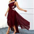 Women One Shoulder A-line Maxi Dress Summer Fashion Diagonal Collar Asymmetrical Hemline Party Dress Elegant Ladies Vestido. 