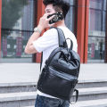 New Korean version backpack simple men's backpack solid color pu leather business backpack female school bag leisure travel bag.