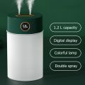 Air Humidifier for Room 1200ML Large Capacity USB Aroma Essential Oils Diffuser Humidity Display Mist Maker with Led Night Lights Double Spray Desktop Aromatherapy Purifier for Home Office. 