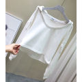Plus size shoulders irregular long sleeve T-shirt women's autumn slim casual hooded sweatshirt versatile trend lazy style. 