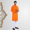 Lubnan Mens Orange Color Indian Cotton Regular Fit Panjabi. 