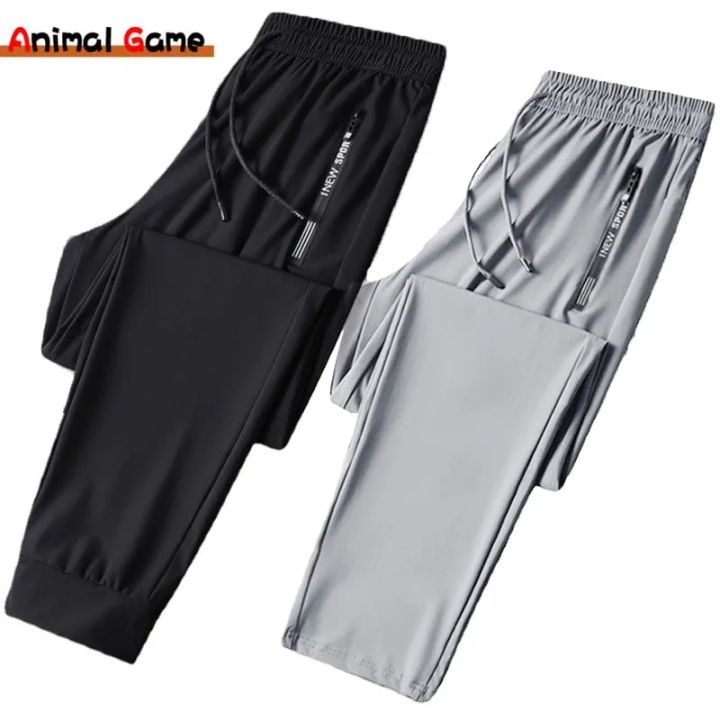 Summer Cool Pants Men Plus Szie Sweatpants Fashion Casual Stretch Pants Male Black Grey Thin Loose Quick-dry Pants